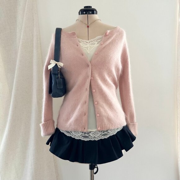 Vintage Womens Y2K Pink Angora Cardigan Sweater Size Small Coquette Preppy - Picture 1 of 10